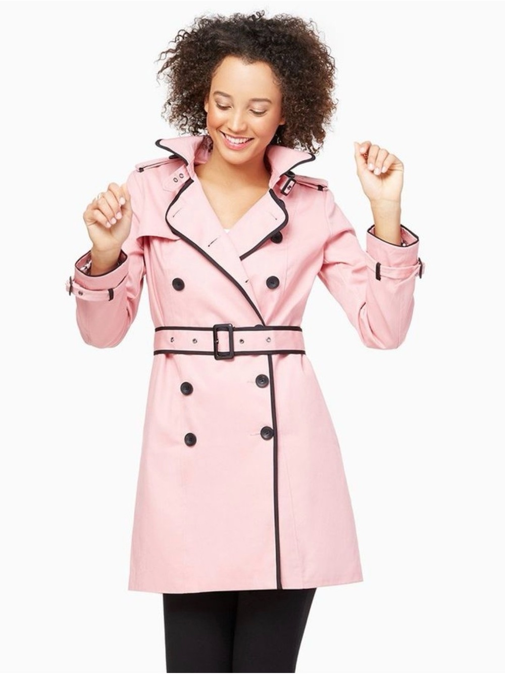 NWT Women's Pink cotton Double-Breasted Trench Coat with Black Trim S